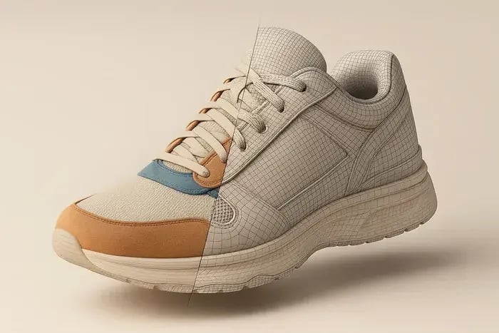 3D footwear digitization showing a sneaker with realistic materials