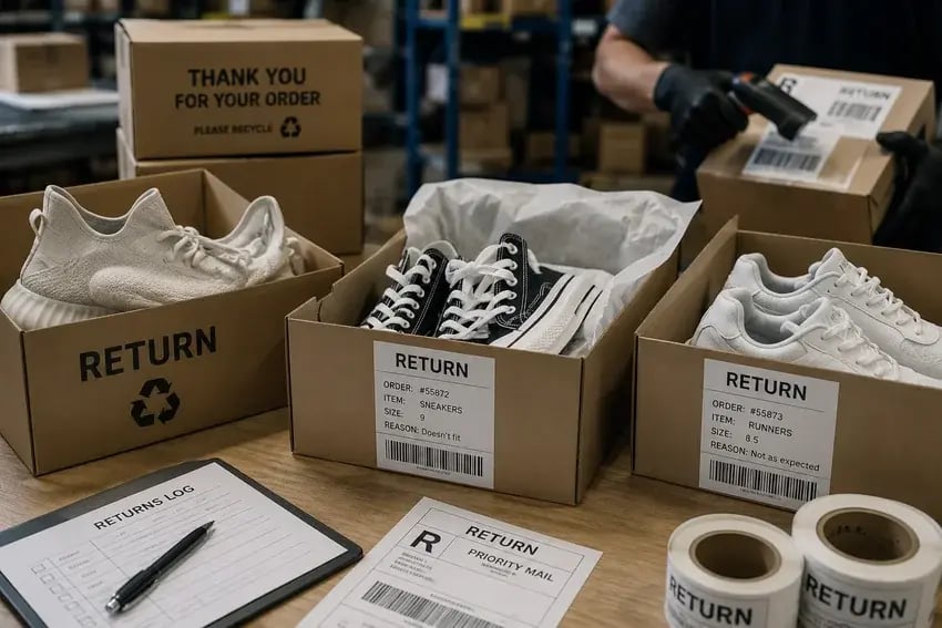 Traitement des retours dans un entrepôt de commerce électronique