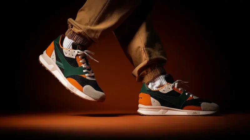 A person walking showing high-quality sneakers with confidence for sales.